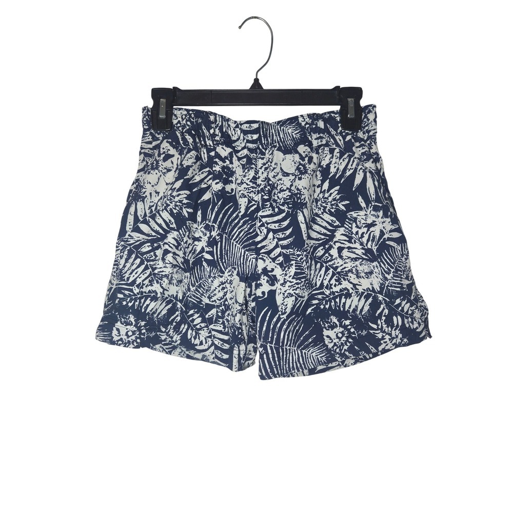 Columbia PFG Womens Tropical Palm Print Shorts Navy Blue White Elastic Waist, S